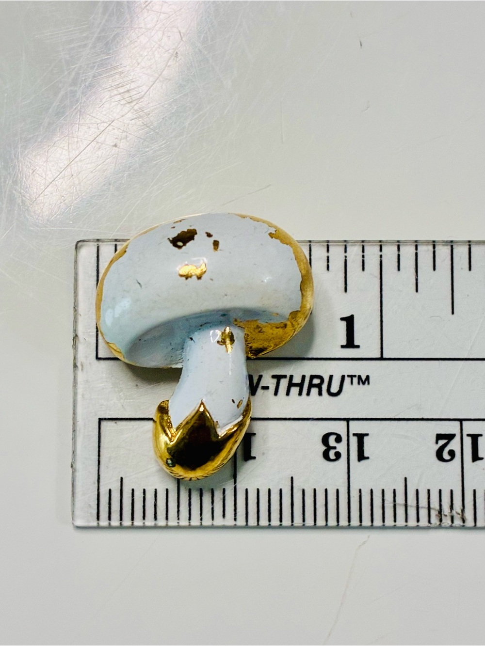 VTG White and Gold Mushroom Brooch Retro Tiny - Picture 12 of 13